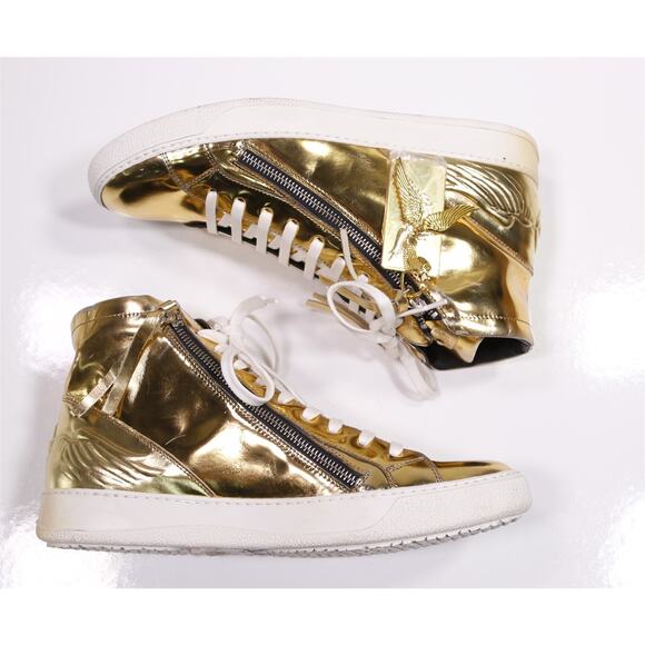 Robin's Jeans Hi Top Gold Zipper Leather Sneakers Eu 43 - US 10 - Picture 8 of 13